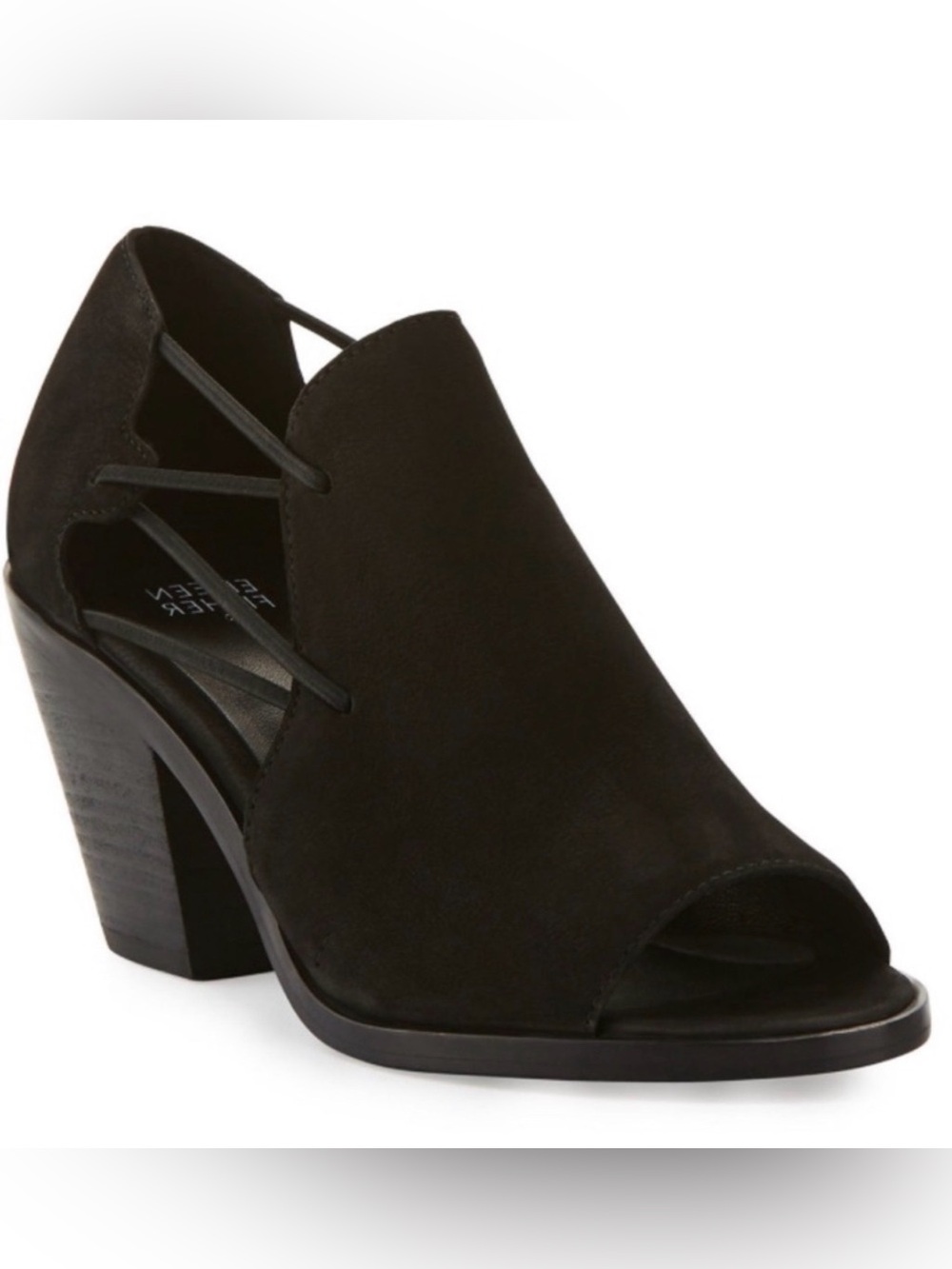 Eileen Fisher Black Suede Peep-Toe Block Heel Bootie Nikki style